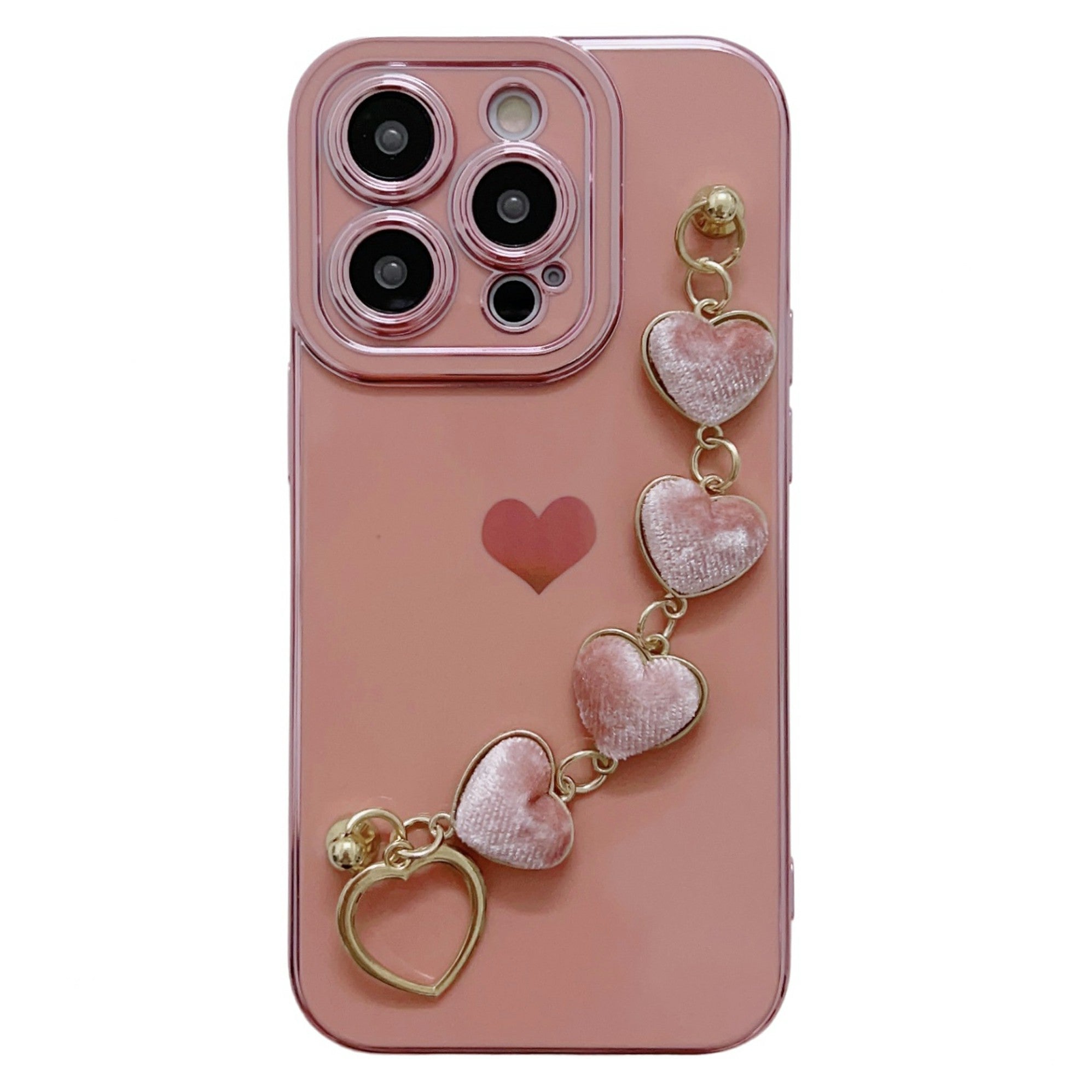 Pouzdro na telefon iPhone 14 Pro s galvanickým pokovováním TPU na telefon s plyšovým řemínkem Love-Heart Pouzdro na telefon iPhone 14 Pro s galvanickým pokovováním TPU na telefon s plyšovým řemínkem Love-Heart